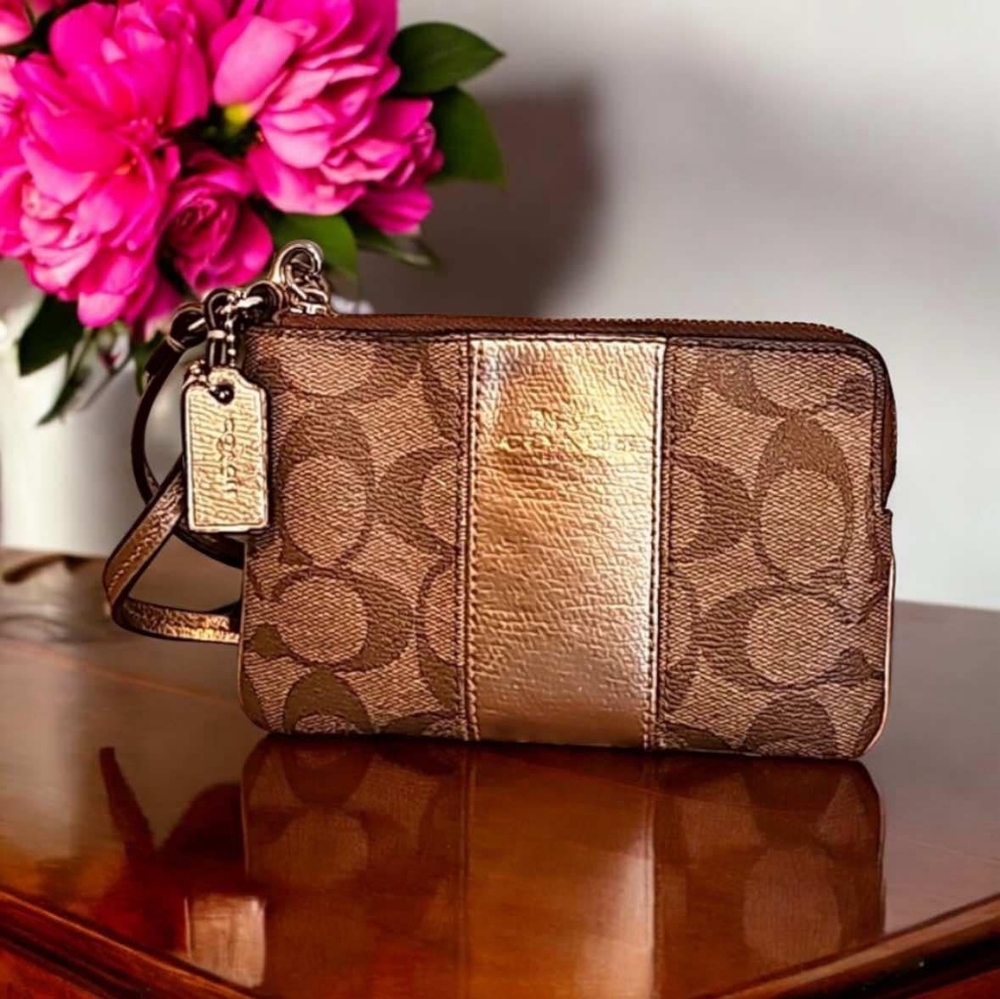 Coach Light Brown and Gold Wristlet